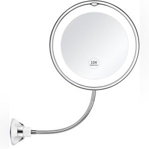 Makeup mirror with Flexible gooseneck 10x magnification. LED light